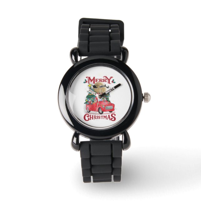 Frohe Weihnachten Vintag Red Santa Truck Armbanduhr (Vorderseite)