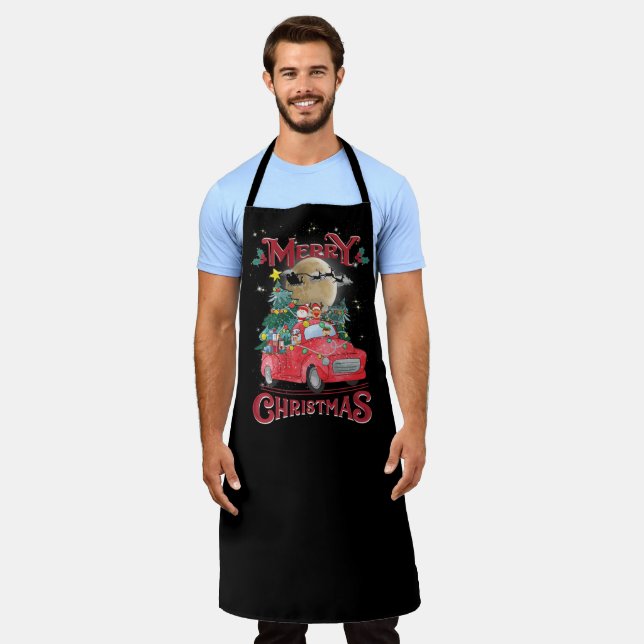 Frohe Weihnachten Vintag Red Santa Truck Schürze (Getragen)
