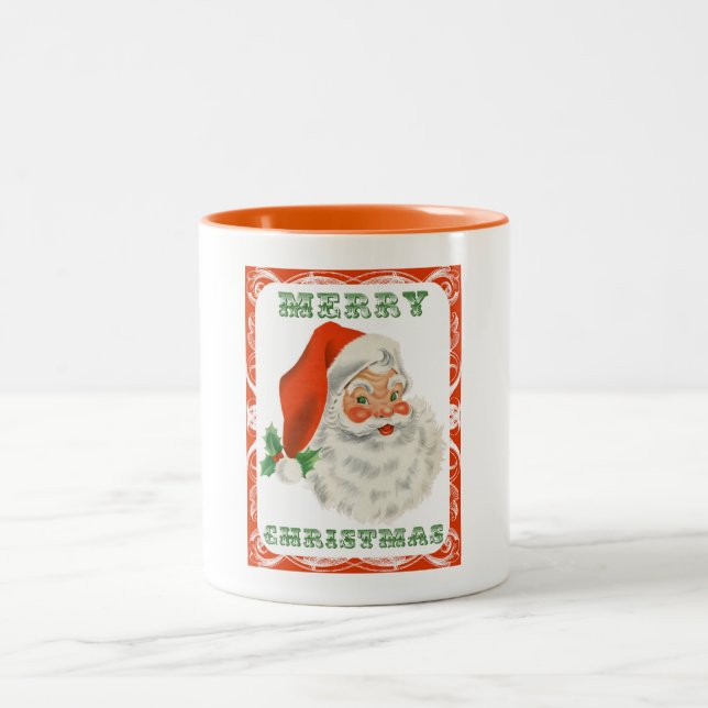 Frohe Weihnachten Vintag Retro Santa Claus Zweifarbige Tasse (Mittel)