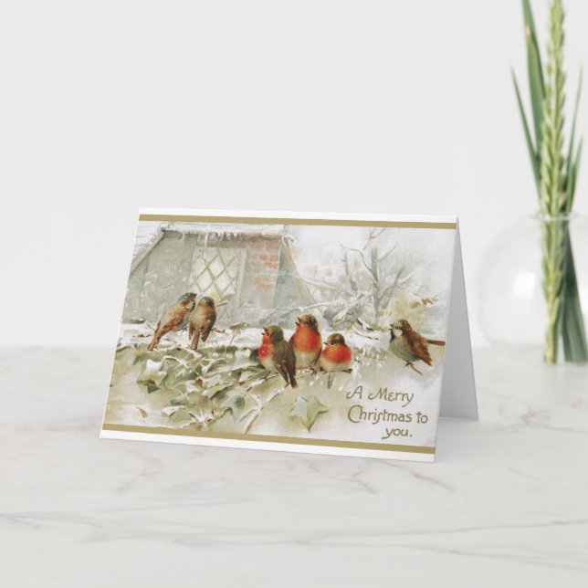 Frohe Weihnachten Vintag Robin Bird Karte (Vorderseite)