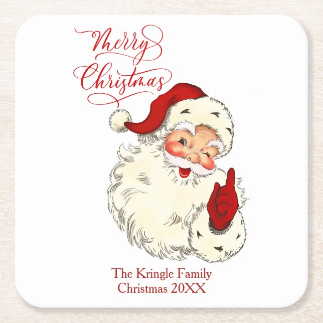 Frohe Weihnachten Vintag Weihnachtsfamilie ho Feie Rechteckiger Pappuntersetzer (Vorderseite)