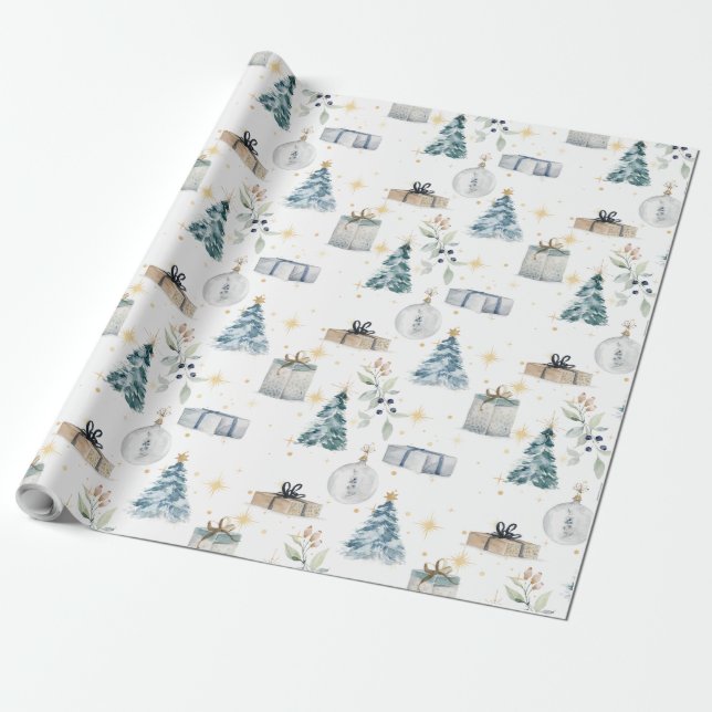 Frohe Weihnachten Vintage Aquarellmönche Geschenkpapier (Ungerollt)