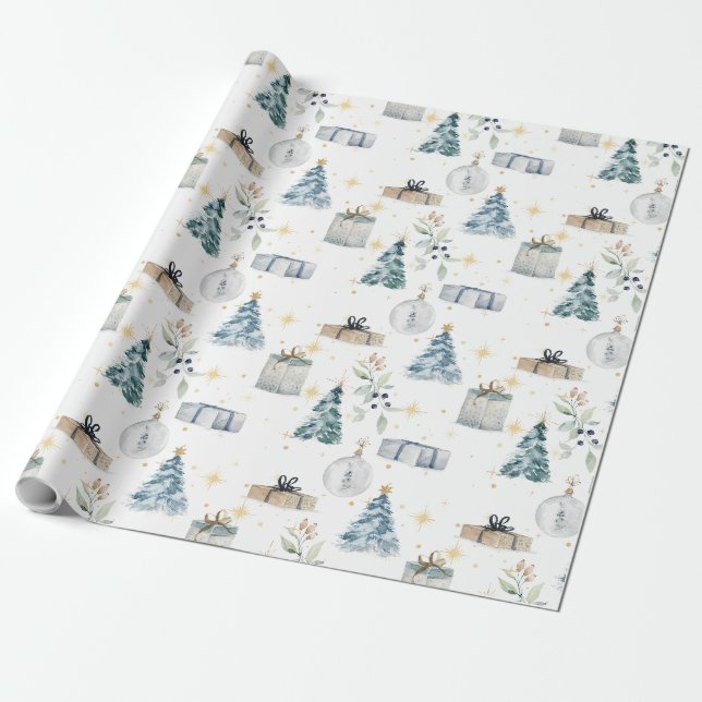 Frohe Weihnachten Vintage Aquarellmönche Geschenkpapier (Ungerollt)