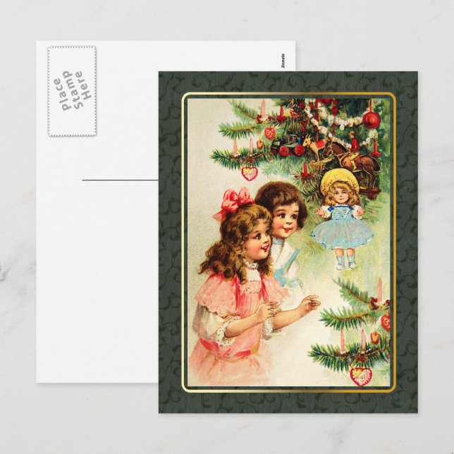 Frohe Weihnachten. Vintage Christmas Scene Feiertagspostkarte (Vorne/Hinten)