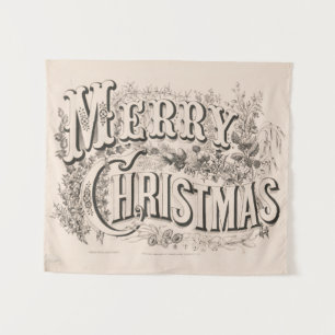 Frohe Weihnachten, Vintage Currier & Ives Druck Wandteppich