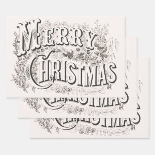 Frohe Weihnachten, Vintage Currier & Ives (Nachdru Geschenkpapier Set