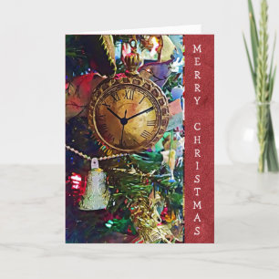 Frohe Weihnachten Vintage Gold Taschenuhr Karte