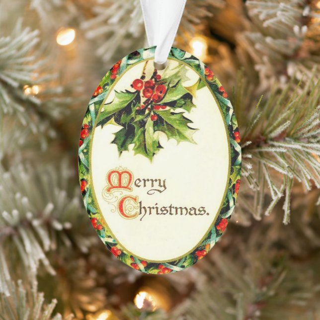 Frohe Weihnachten Vintage Kalligrafie Holly Acryli Ornament (Baum)