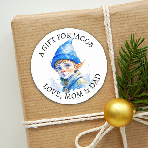 Frohe Weihnachten   Vintage Kleiner Elf An und Von Runder Aufkleber