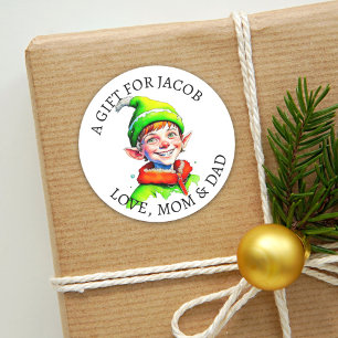Frohe Weihnachten Vintage Kleiner Elf An und Von Runder Aufkleber