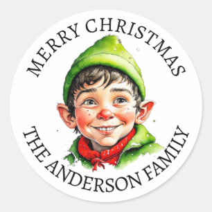 Frohe Weihnachten   Vintage kleiner Elf-Junge Runder Aufkleber