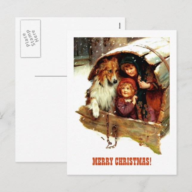 Frohe Weihnachten.Vintage Kunst Feiertagspostkarte (Vorne/Hinten)