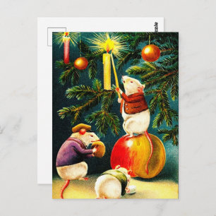 Frohe Weihnachten. Vintage Mäuse Postkarte