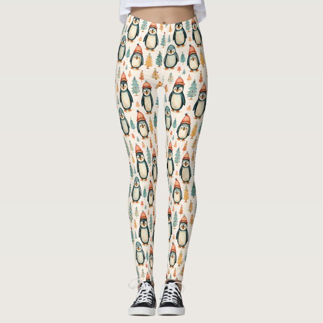Frohe Weihnachten | Vintage Pinguine Weihnachten Leggings (Vorderseite)