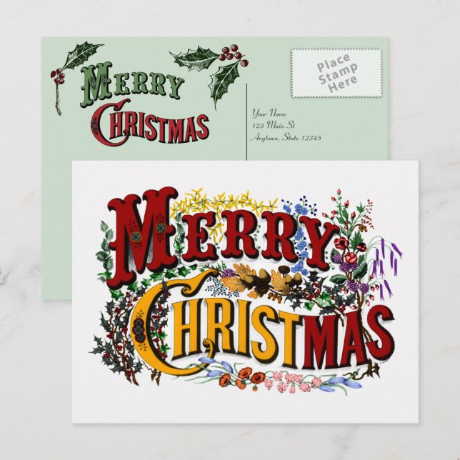 Frohe Weihnachten Vintage Postkarte (Vorne/Hinten)