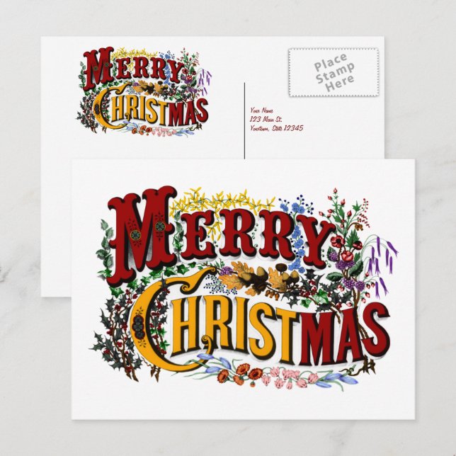 Frohe Weihnachten Vintage Postkarte (Vorne/Hinten)