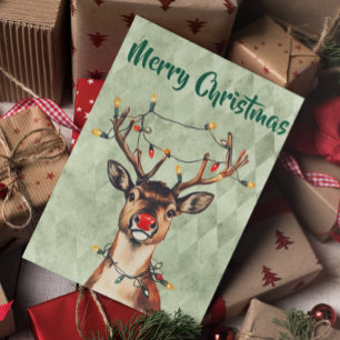 Frohe Weihnachten Vintage-Rentiere mit Lichtern Karte
