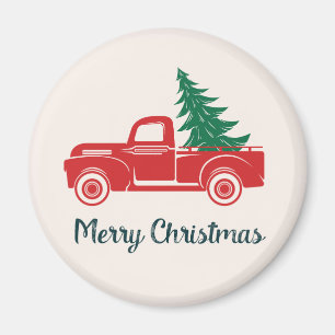 Frohe Weihnachten   Vintage roter Pick-up-Truck Magnet
