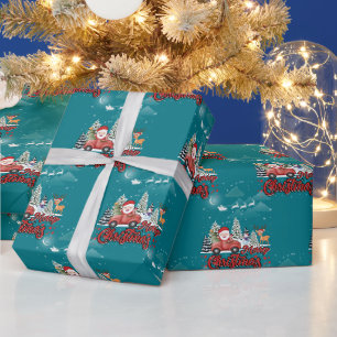 Frohe Weihnachten Vintage roter Santa-LKW-Geschenk Geschenkpapier