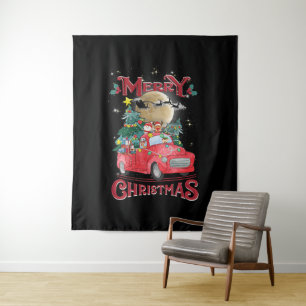 Frohe Weihnachten Vintage roter Santa-LKW Wandteppich