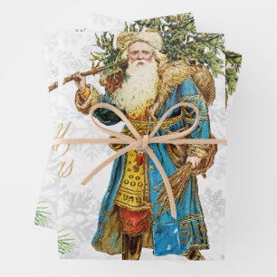 Frohe Weihnachten Vintage Santa Claus Collage  Geschenkpapier Set