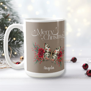 Frohe Weihnachten Vintage Schmetterling Poinsettie Kaffeetasse