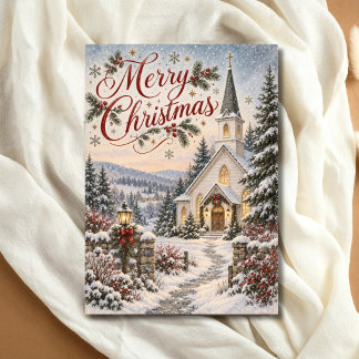 Frohe Weihnachten Vintage Schnee Landkirche