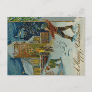 Frohe Weihnachten - Vintage Schneeballkampf Grußka Postkarte