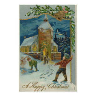 Frohe Weihnachten - Vintage-Schneeballkampf-Postka Fotodruck
