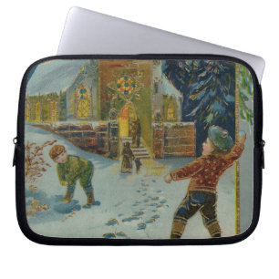 Frohe Weihnachten - Vintage Schneeballschlacht Pos Laptopschutzhülle