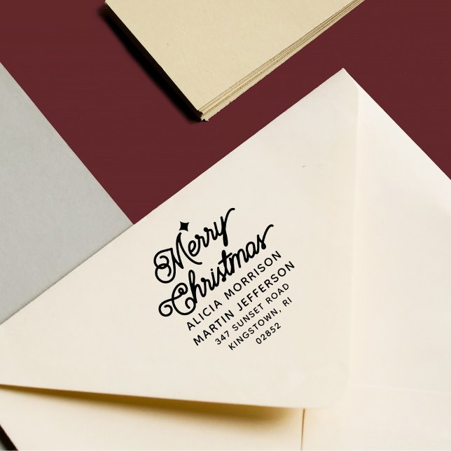Frohe Weihnachten Vintage Script 2-Namen Adresse Permastempel (Von Creator hochgeladen)