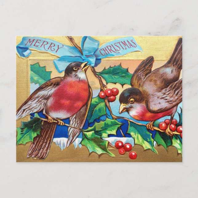 Frohe Weihnachten Vintage Vögel und Holly Berry (Vorderseite)