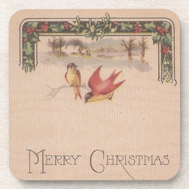 Frohe Weihnachten Vintage Vögel Untersetzer (Vorderseite)