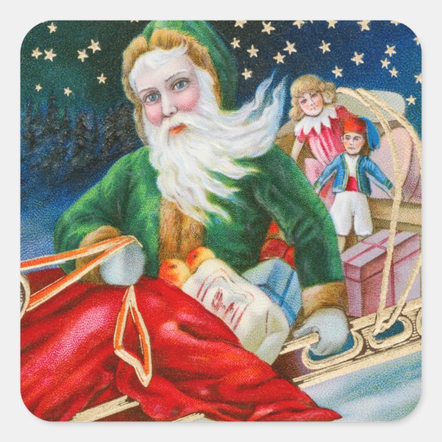 Frohe Weihnachten Vintage Weihnachtskinder Quadratischer Aufkleber (Vorderseite)