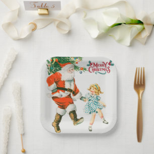 Frohe Weihnachten vintage Weihnachtsmann Feiertag Pappteller