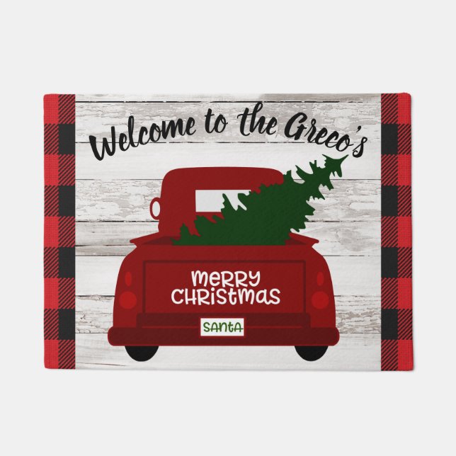 Frohe Weihnachten Vintagen Lkw Name Türmchen hinzu Fußmatte (Vorderseite)
