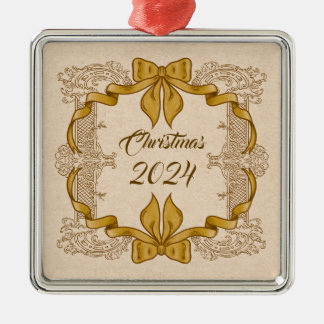 Frohe Weihnachten Vintager Goldbow Ornament Aus Metall