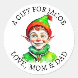 Frohe Weihnachten | Vintager kleiner Elf von und n Runder Aufkleber