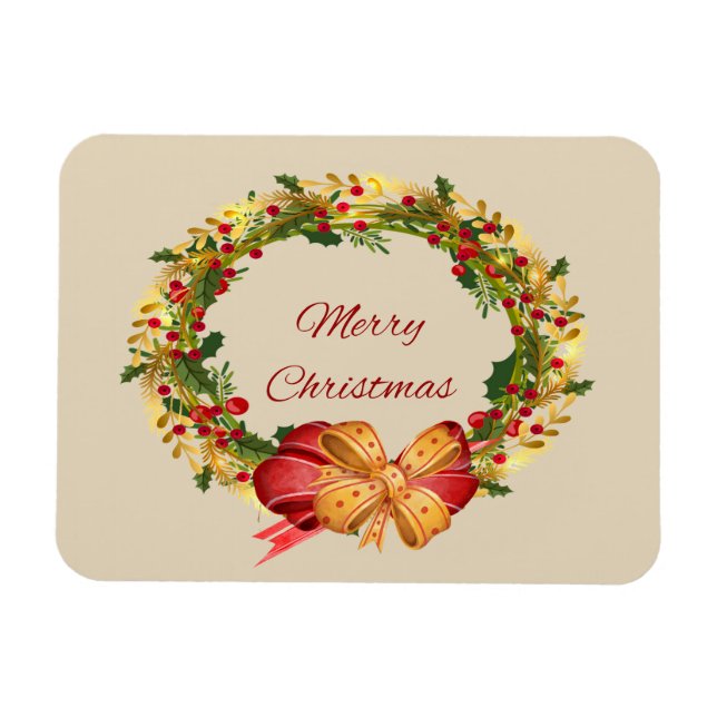 Frohe Weihnachten Vintager Kranz Magnet (Horizontal)
