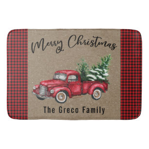 Frohe Weihnachten Vintager LKW & Baumname Badematte