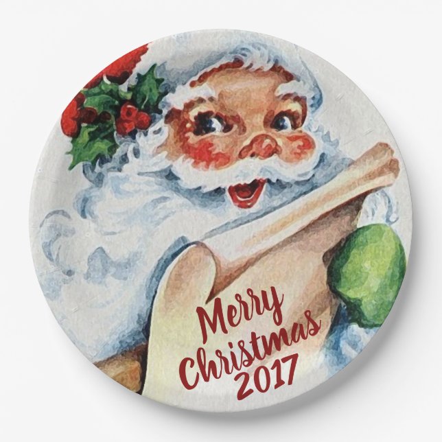 Frohe Weihnachten Vintager Pappteller (Vorderseite)