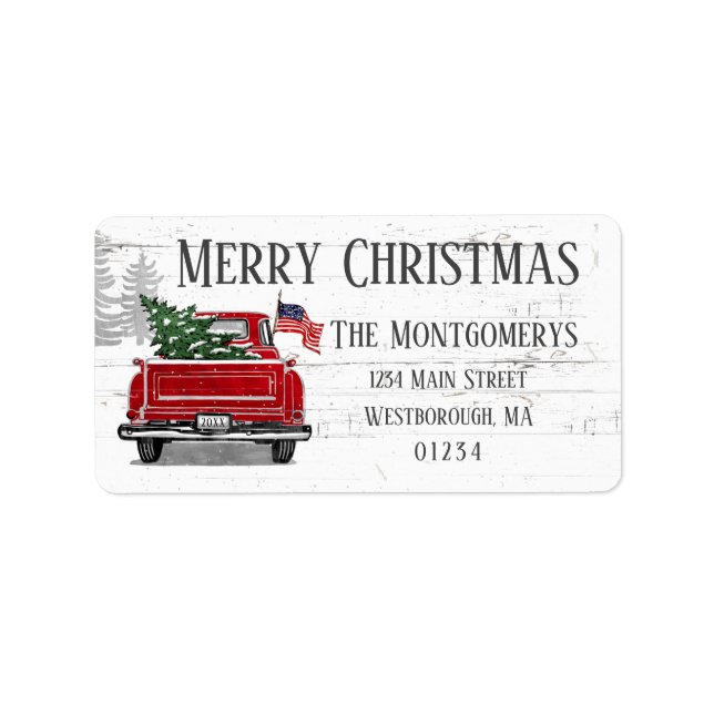 Frohe Weihnachten Vintager Red Truck Tree Adresse  Adressaufkleber (Vorne)