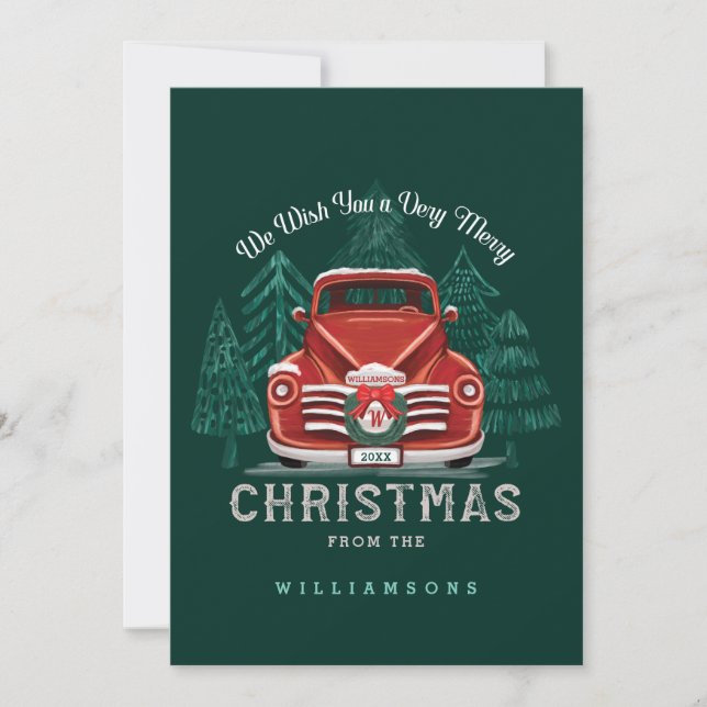 Frohe Weihnachten Vintager Red Truck Weihnachtsbau (Vorderseite)