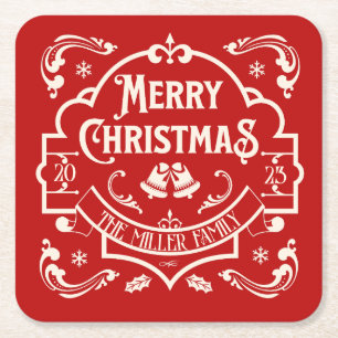Frohe Weihnachten Vintager Stil Design Rechteckiger Pappuntersetzer
