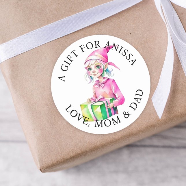 Frohe Weihnachten | Vintager Wasserfarbelf Runder Aufkleber (Von Creator hochgeladen)