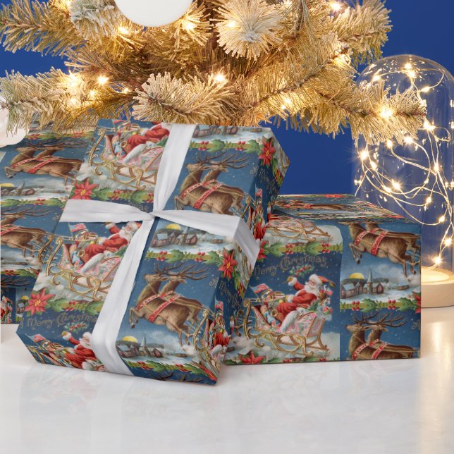 Frohe Weihnachten Vintager Weihnachtsmann auf Slei Geschenkpapier (Feiertage)