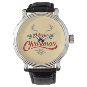Frohe Weihnachten Vintages Design   Rot und Grün Armbanduhr