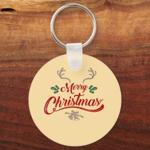 Frohe Weihnachten Vintages Design Rot und Grün Schlüsselanhänger