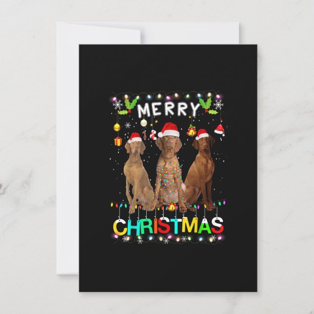 Frohe Weihnachten Vizsla Shirt Weihnachtsmannmütze Einladung (Vorderseite)
