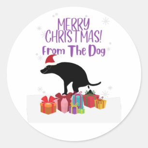 Frohe Weihnachten vom Hund Runder Aufkleber